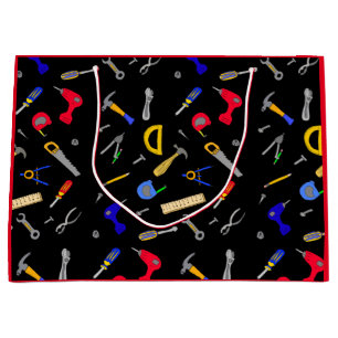Happy Birthday Boy's Tools Collage Large Gift Bag