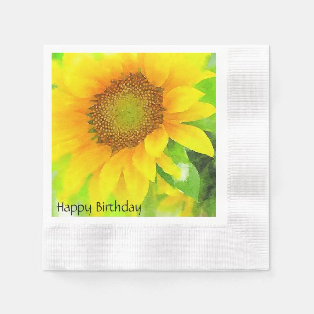 Happy Birthday~Bright and Cheery Yellow Sunflower Napkin (Front)