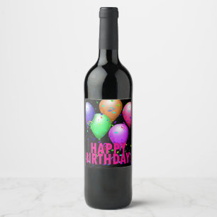 Happy Birthday! Bright Balloons Bottle Labels