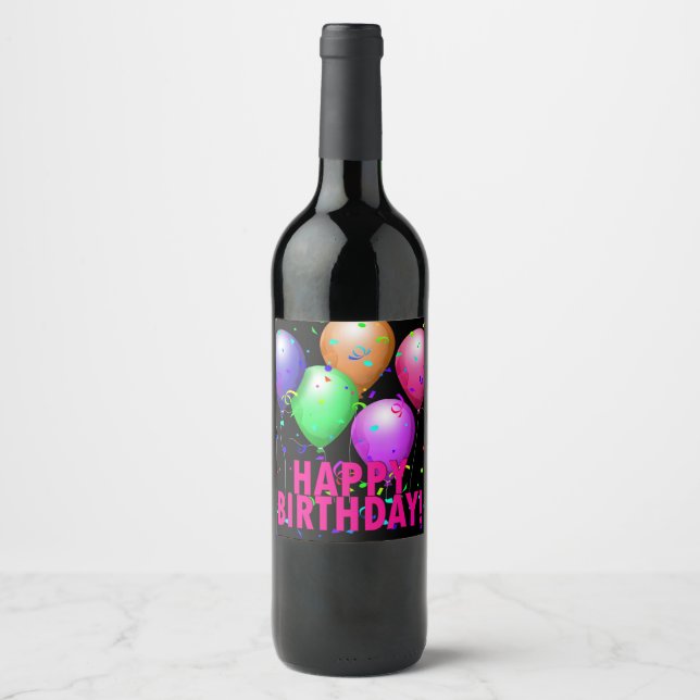 Happy Birthday! Bright Balloons Bottle Labels (Front)