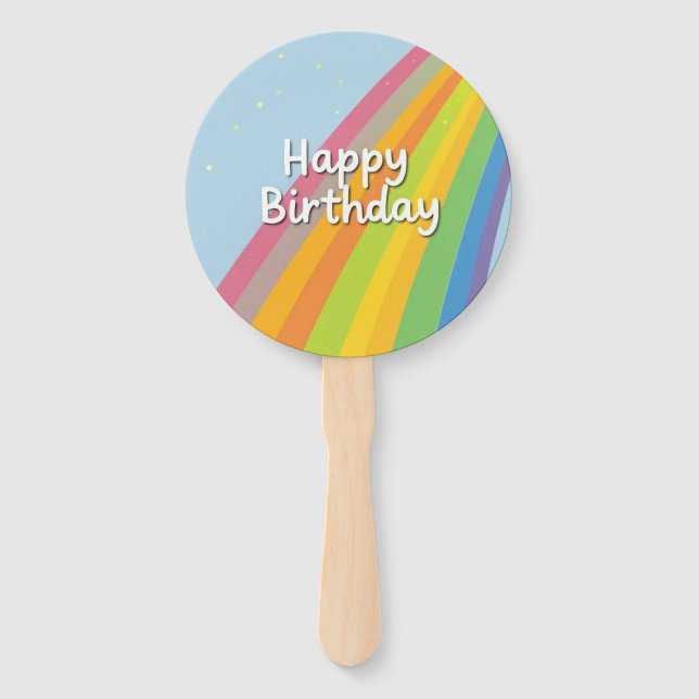 Happy Birthday Bright & Colourful Rainbow Hand Fan (Front)