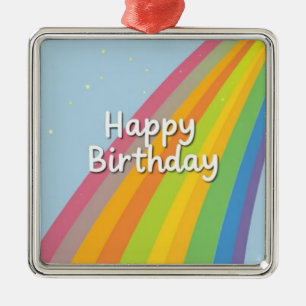 Happy Birthday Bright & Colourful Rainbow Metal Ornament