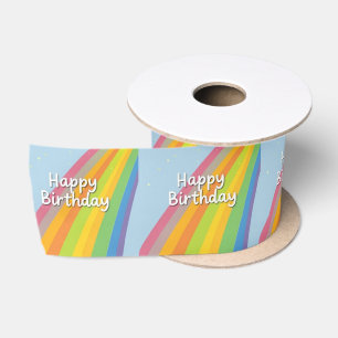 Happy Birthday Bright & Colourful Rainbow Satin Ribbon