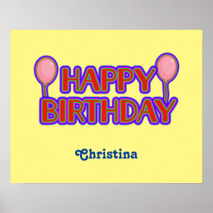 Happy Birthday Bright Outlined Text with Name Poster