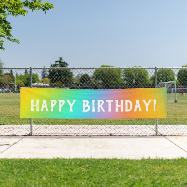 "Happy Birthday!" Bright Rainbow Ombre Banner (Insitu)