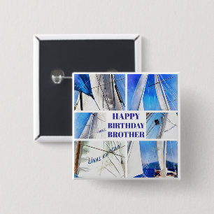 Happy Birthday Brother Artistic White Sails 15 Cm Square Badge