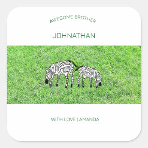 Happy Birthday Brother, Cute and Happy Zebras Square Sticker