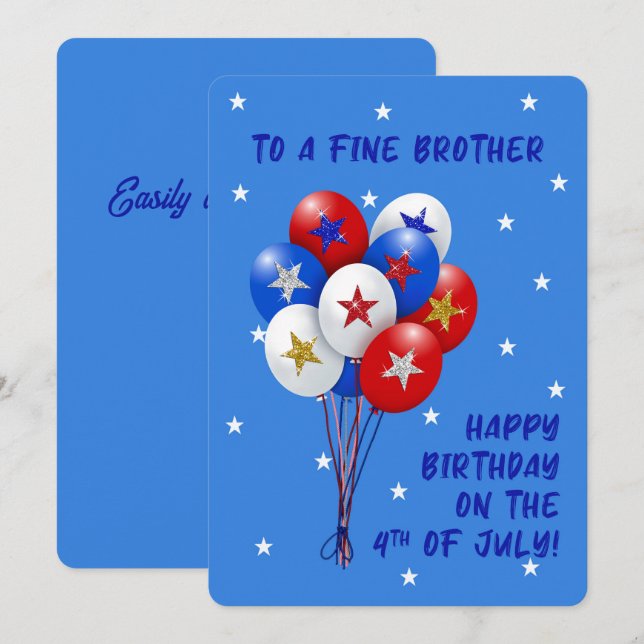 Happy Birthday Brother July Patriotic Balloons (Front/Back)