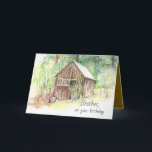 Happy Birthday Brother Mountain Cabin Trees Card<br><div class="desc">Happy birthday greetings for a brother or other family member/friend decorated with a cabin in the woods with a variety of trees hand drawn with pencils. Inspired by Spencer's Cabin that can be seen on the Marlette hiking trail at South Lake Tahoe. On the inside is another leaf and text...</div>