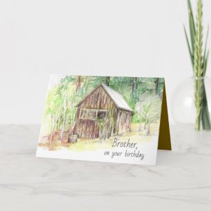 Happy Birthday Brother Mountain Cabin Trees Card