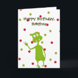 Happy Birthday Brother Space Alien Card<br><div class="desc">Birthday card for that special brother. Drawing of green space alien on a red and green polka dot background. You can edit the text to customize this card for anyone and/or any occasion.</div>