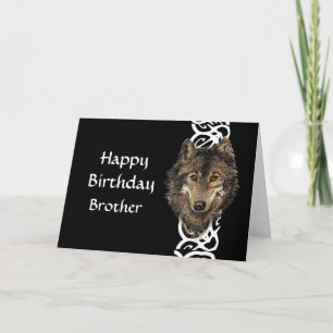 Happy Birthday Brother Wild Grey Wolf Head Card