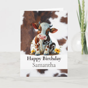 HAPPY BIRTHDAY BROWN COW HIDE CARD