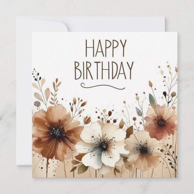 happy birthday brown flowers card  (Front)