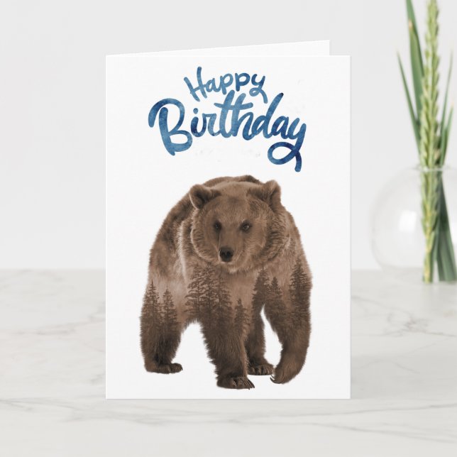 Happy Birthday Brown Forest Bear  Card (Front)