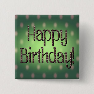 Happy Birthday Brown Polka Dot Text Green Bkgrd 15 Cm Square Badge