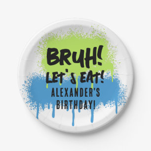 Happy Birthday Bruh Boy's Teenager Teen Boy Paper Plate