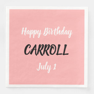 Happy Birthday Brush Brushstroke Script Pink Napkin