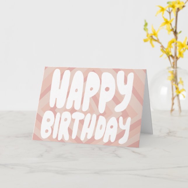 HAPPY BIRTHDAY Bubble Letters Pink CUSTOM Bday Card (Yellow Flower)
