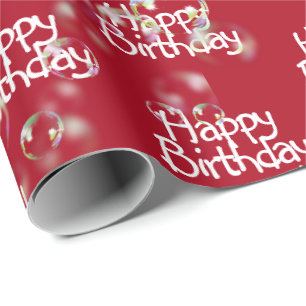 Happy Birthday Bubbles on Red Wrapping Paper