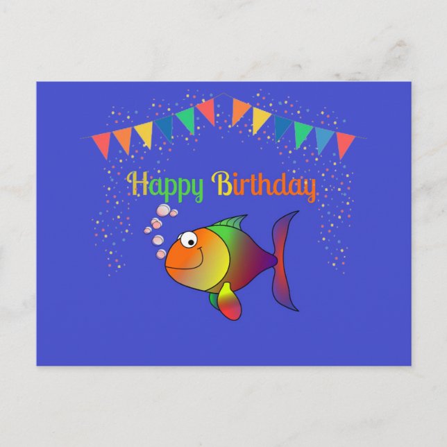 Happy Birthday, Bubbles the Fish popular design Postcard (Front)