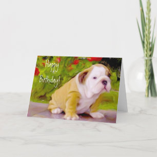 Happy Birthday Bulldog puppy art greeting card