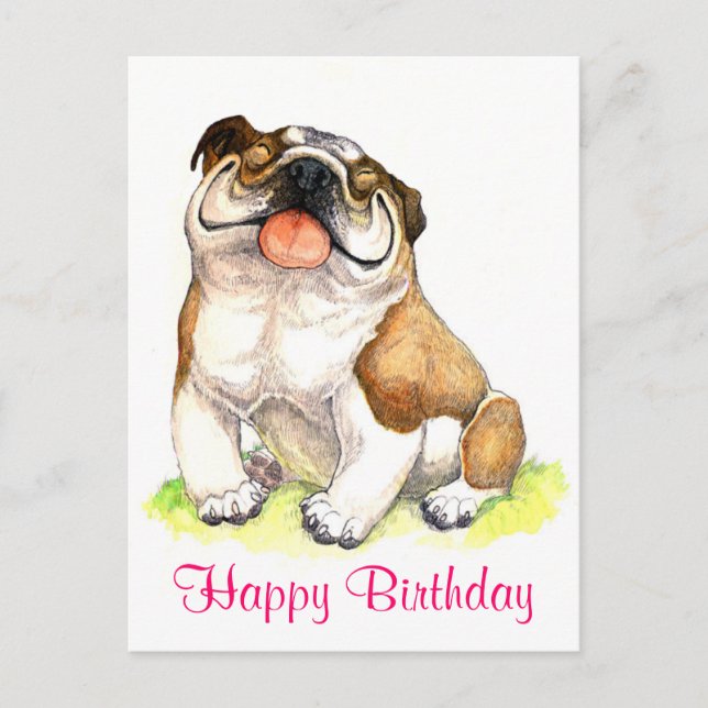 Happy Birthday Bulldog Puppy  Greeting Postcard (Front)