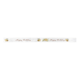 Happy Birthday Bumble Bee Floral Ribbon Satin Ribbon