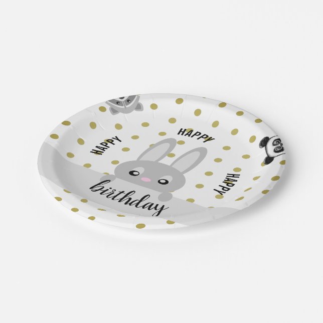 Happy birthday bunny (animals) paper plate (Angled)