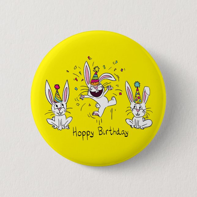 Happy Birthday Bunny Rabbits Kids Cute 6 Cm Round Badge (Front)