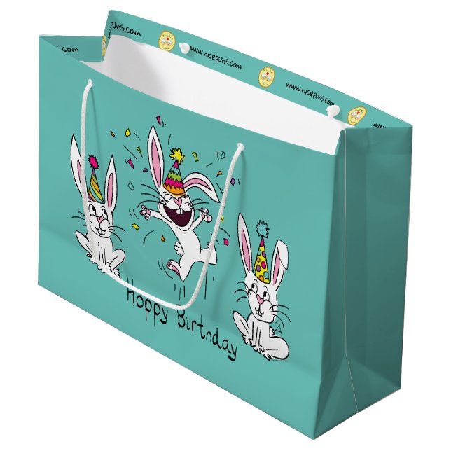 Happy Birthday Bunny Rabbits Kids Cute Large Gift Bag (Front Angled)