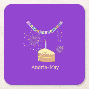 Happy Birthday Bunting Party Square Paper Coaster