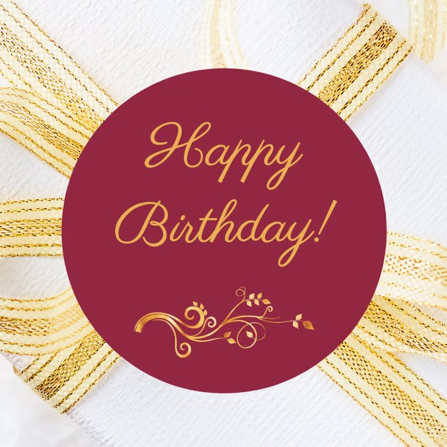 Happy Birthday burgundy gold Classic Round Sticker (Creator Uploaded)