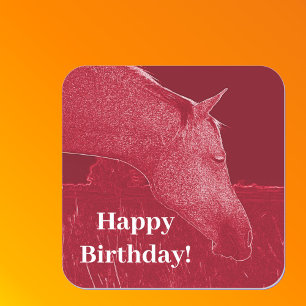Happy Birthday Burgundy Red Horse Head Square Sticker