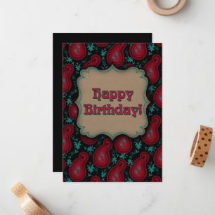 Happy Birthday Burgundy Red Paisley Card