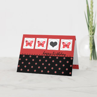 Happy Birthday Butterflies and Polka Dot Red Card