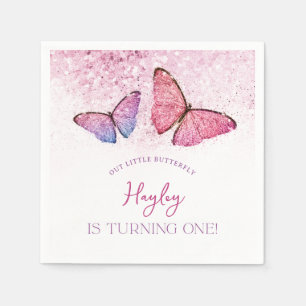 Happy Birthday Butterfly Girl 1st Birthday Party Napkin