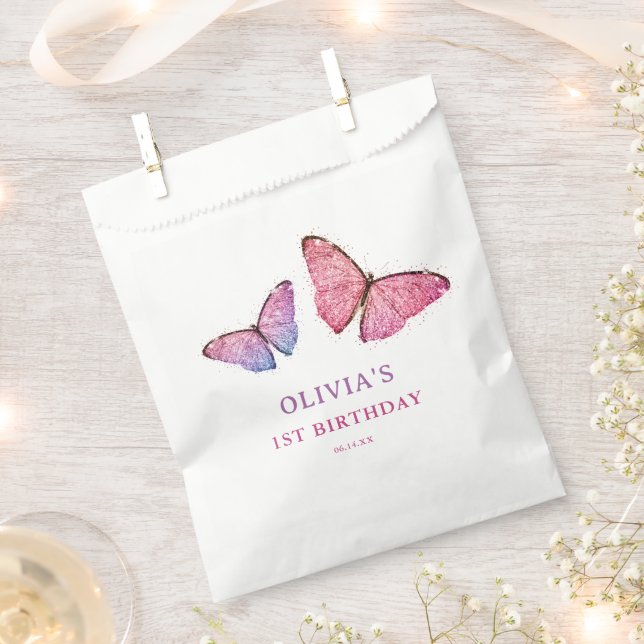 Happy Birthday Butterfly Girl Birthday Party Favour Bag (Clipped)