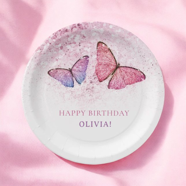 Happy Birthday Butterfly Girl Birthday Party Paper Plate (Creator Uploaded)