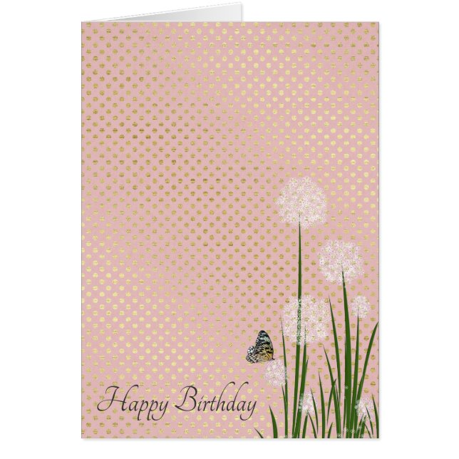 happy birthday-butterfly on puff flower (Front)