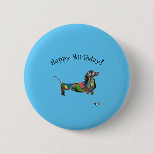Happy Birthday Button with Dachshund