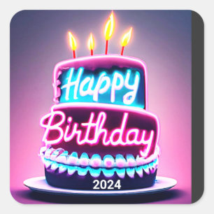Happy Birthday Cake 2024 Bday Party Square Sticker
