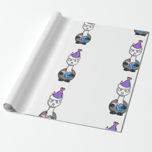 happy birthday cake alpaca wrapping paper