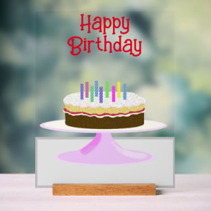 Happy Birthday cake and candles acrylic sign