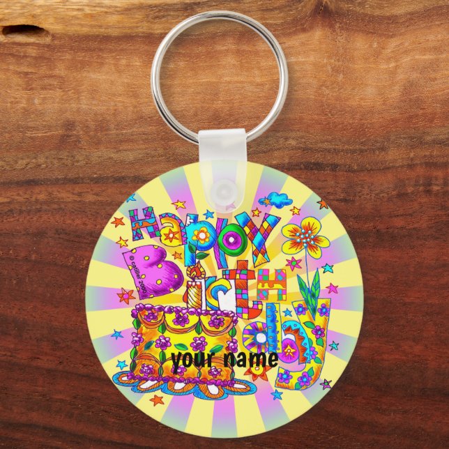Happy Birthday Cake birthday custom keychains (Front)