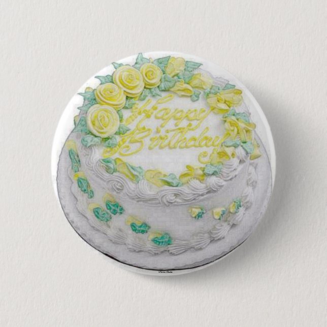 Happy Birthday Cake -Button- 6 Cm Round Badge (Front)