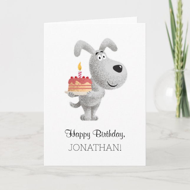 Happy Birthday Cake Candle Cute Funny Dog Puppy Card (Front)