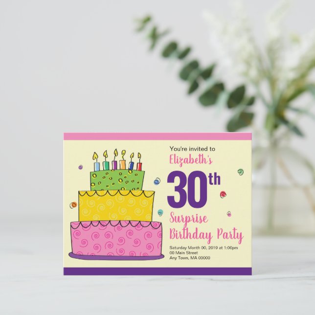 Happy Birthday Cake Candle Whimsical Invitation Postcard (Standing Front)