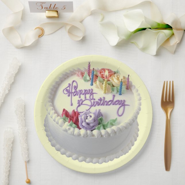 Happy Birthday Cake Candles Paper Plate (Wedding)