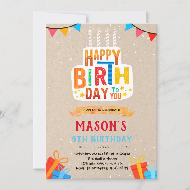 Happy birthday cake card invitation (Front)